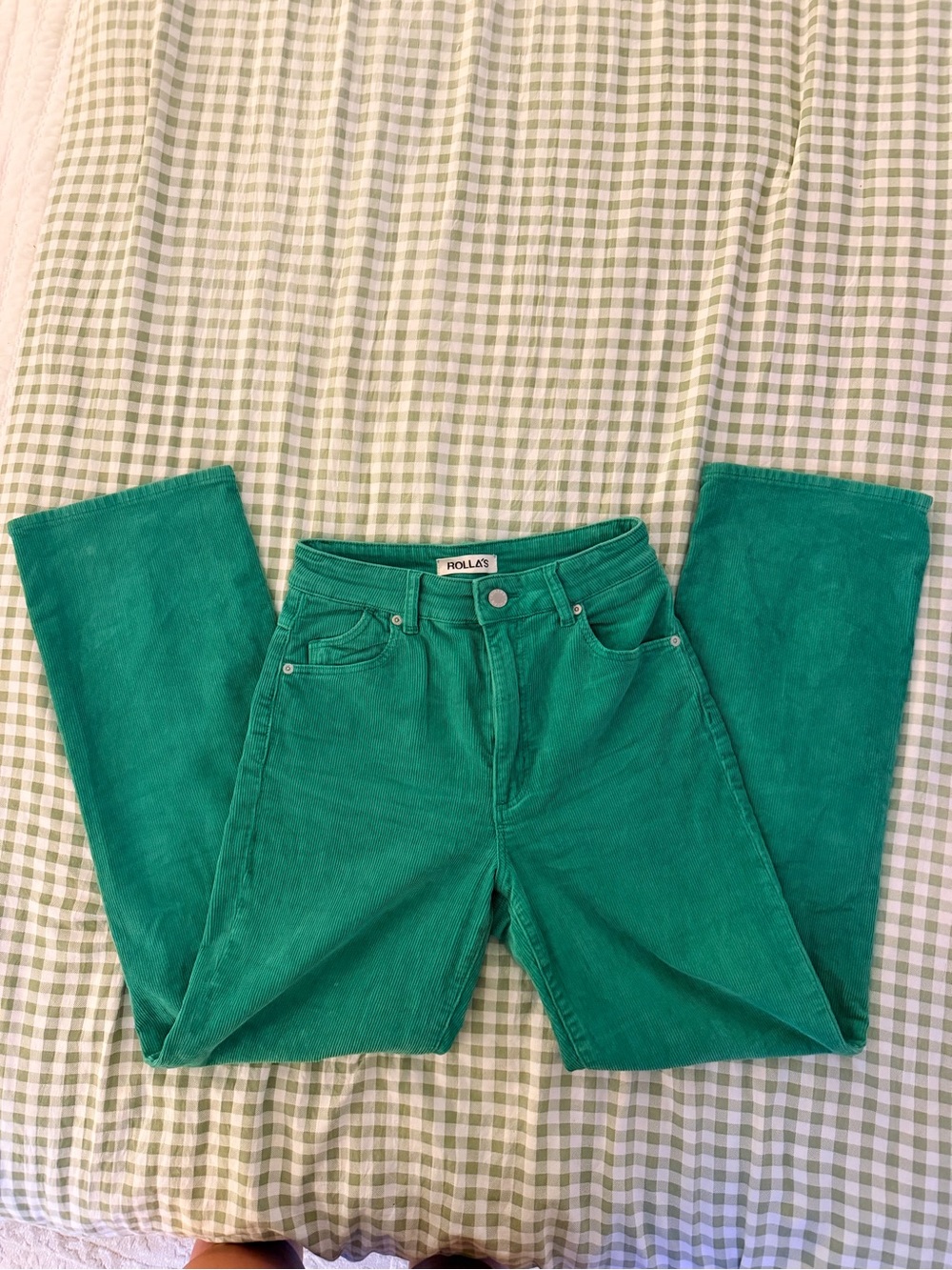 ROLLA'S Green Corduroy High Rise Straight Leg Jeans
